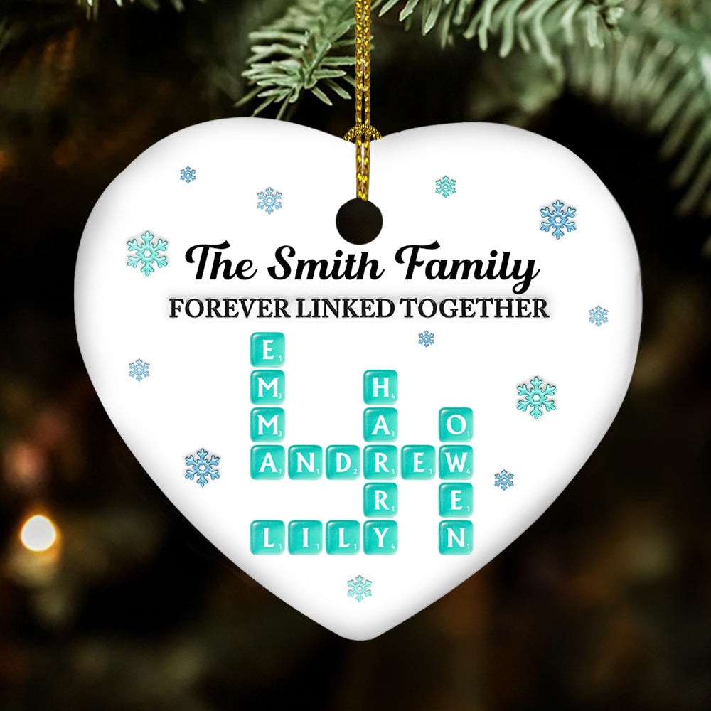 Custom Family Ornament, Christmas Gift for Family Members •  Family Name Crosswords Sea Glass - Personalized 3D Inflated Effect Ceramic Ornament