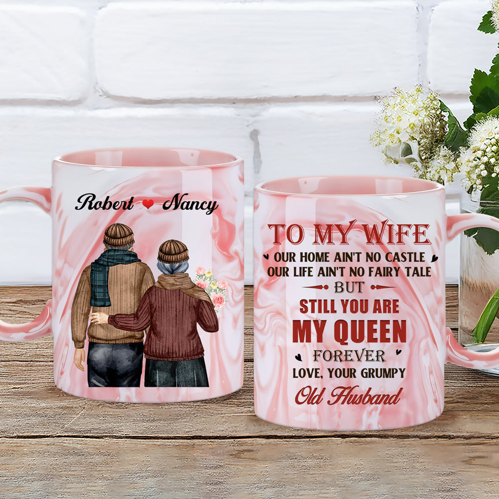 Custom Anniversary Keepsake Gifts For Couple • You Are My Queen Forever - Personalized Pink Marble Mug