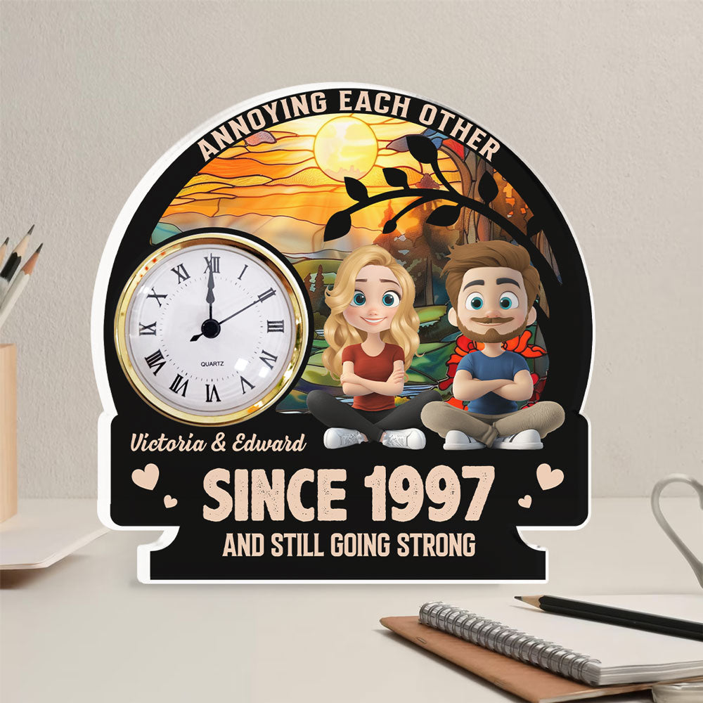 Custom Couple's Decor, Anniversary & Wedding Gift • Annoying Each Other - Personalized Acrylic Desk Clock Plaque