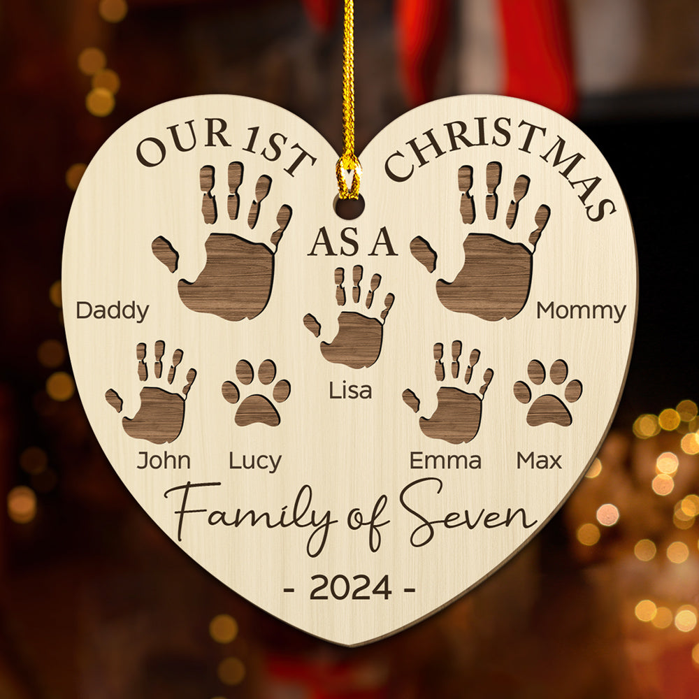 Custom Family First Christmas Ornament •  Happy 1st Christmas As A Family - Personalized Wood Ornament