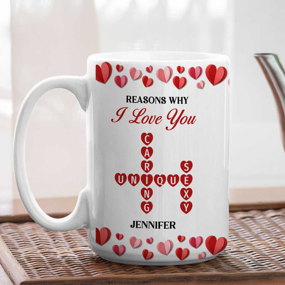 Custom Anniversary Keepsake Gifts For Couple • Reasons Why I Love You Crossword Art - Personalized Coffee Mug