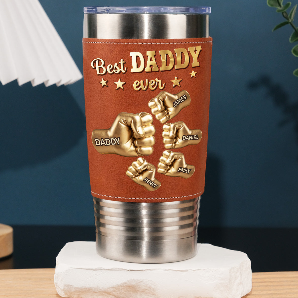 Custom Father's Day Birthday Gifts For Dad • Gold Best Dad - Personalized Leather Tumbler