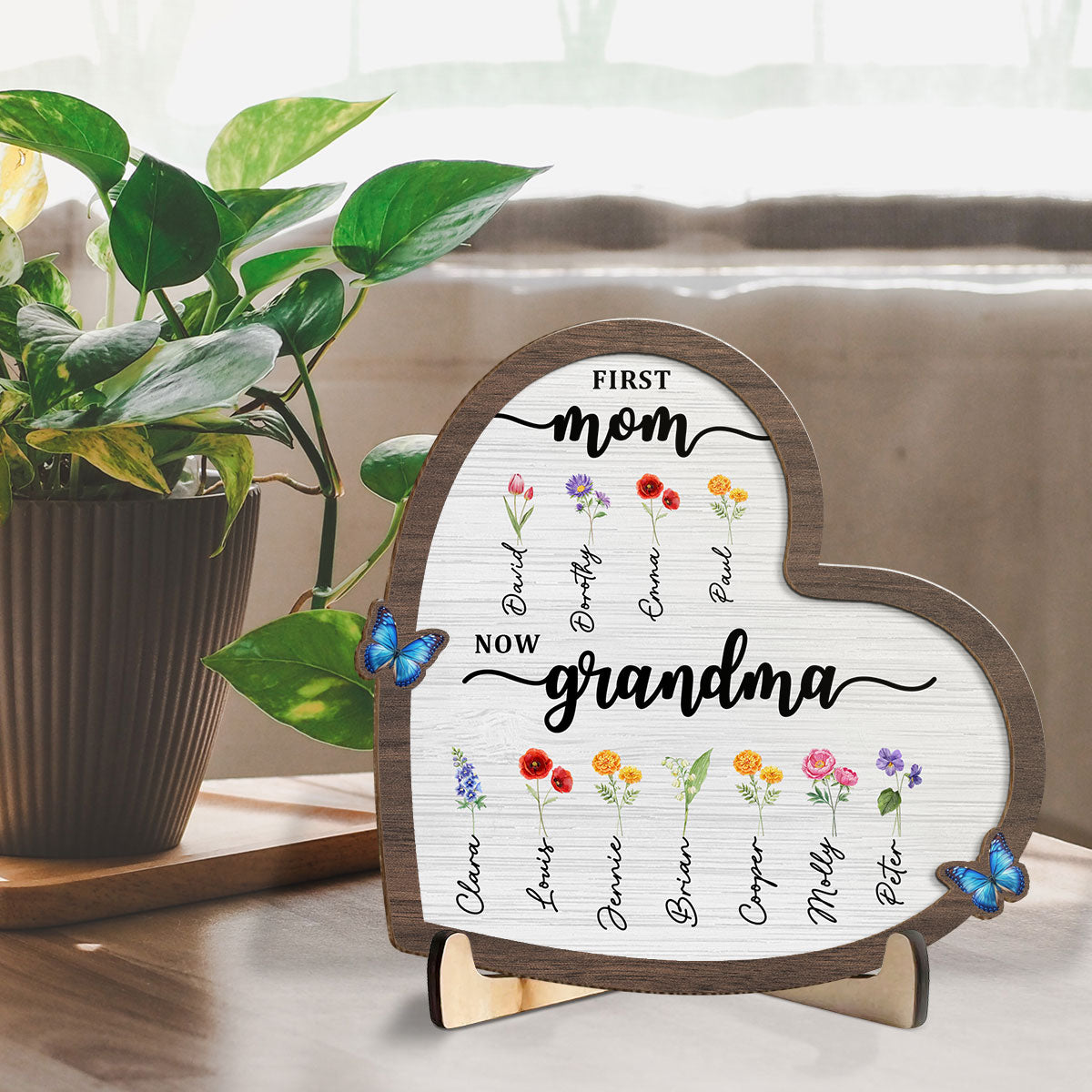 Custom Decor, Christmas Birthday Anniversary Gift Keepsake • Flower Birth Month Garden Grandma - Personalized Wooden Plaque