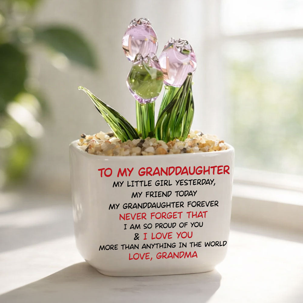 Custom Mother's Day Flower Keepsake, Glass Home Decor Gift for Granddaughter • My Granddaughter Forever - Personalized Glass Everlasting Tulips