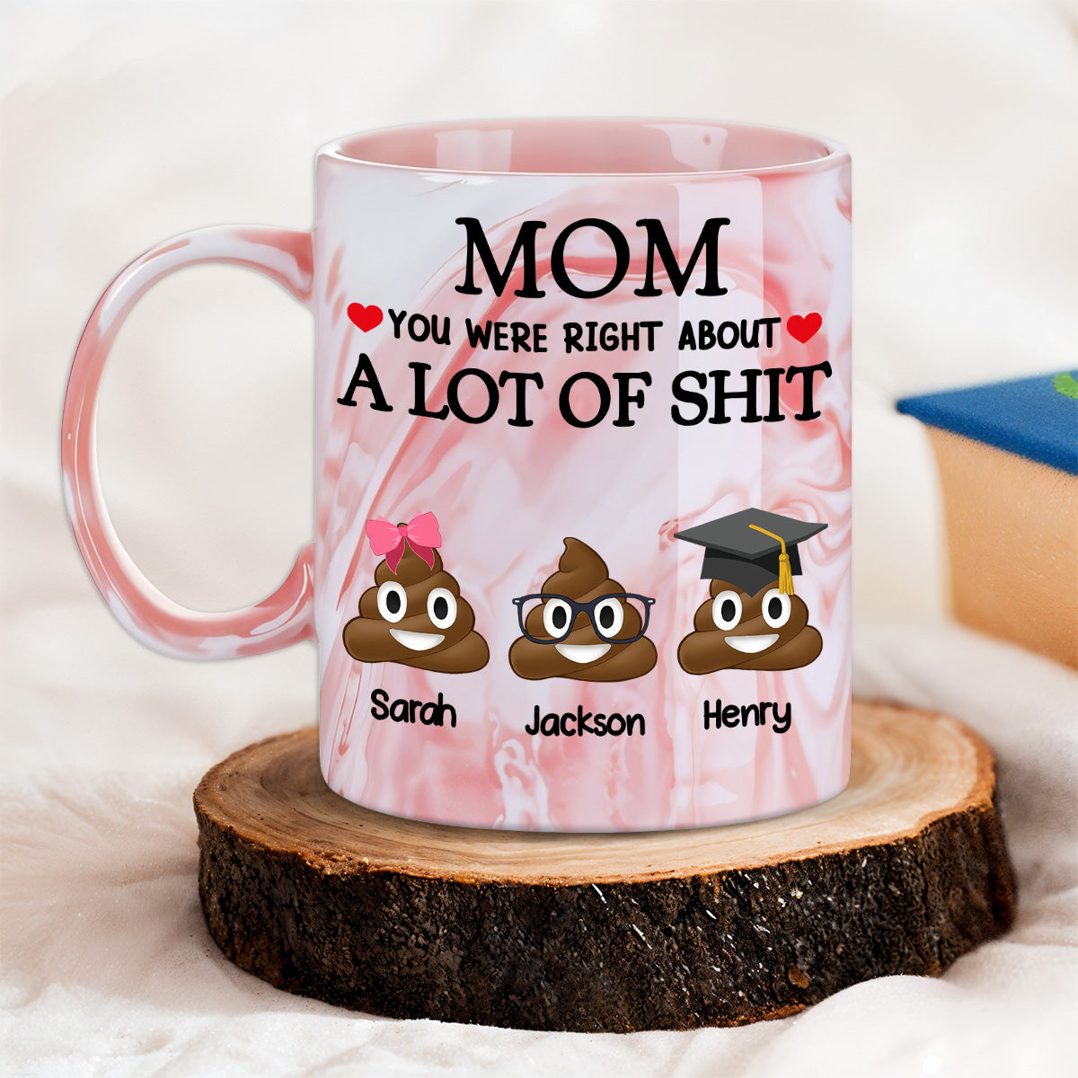 Custom Mother's Day Gift for Mom & Grandma • Little Shits Of Mom - Personalized Pink Marble Mug