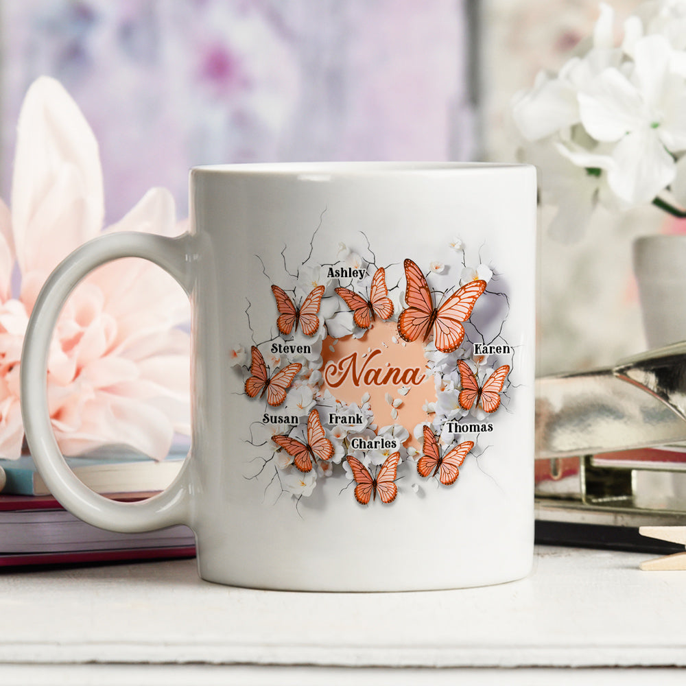 Custom Christmas & Birthday Gift For Grandma • Grandma Butterfly - Personalized 3D Inflated Effect Coffee Mug