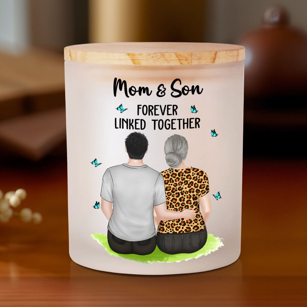 Mom And Children Forever Linked Together - Personalized Glass Jar With LED Candle
