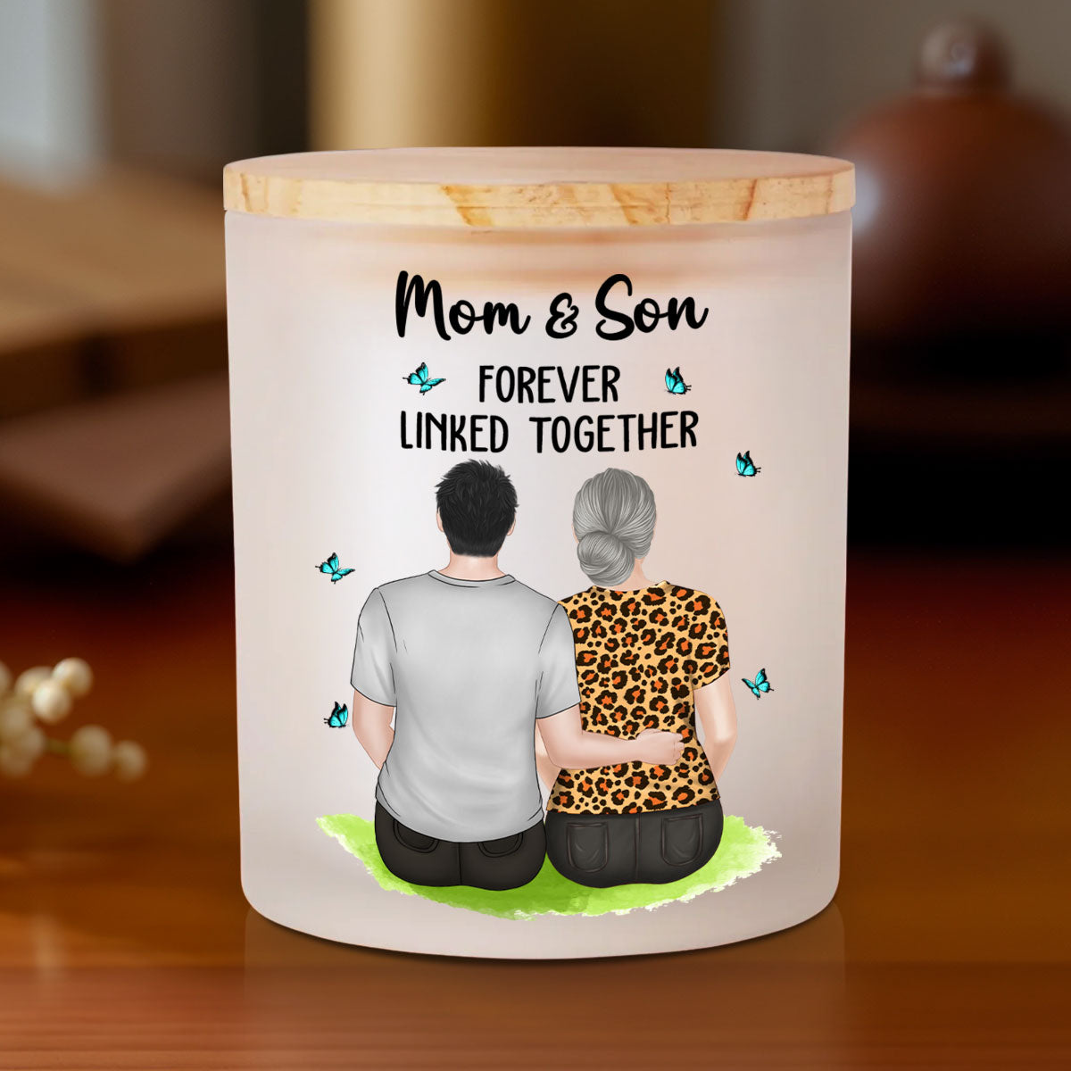 Mom And Children Forever Linked Together - Personalized Glass Jar With LED Candle