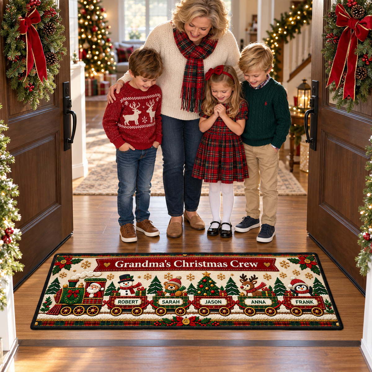 Custom Family Name Rug, Housewarming Birthday Gift For Family Members • Holiday Crew - Personalized Runner Rug