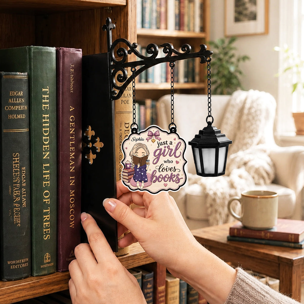 Her Love Language Is Books - Personalized Bookshelf Lantern Light Sign