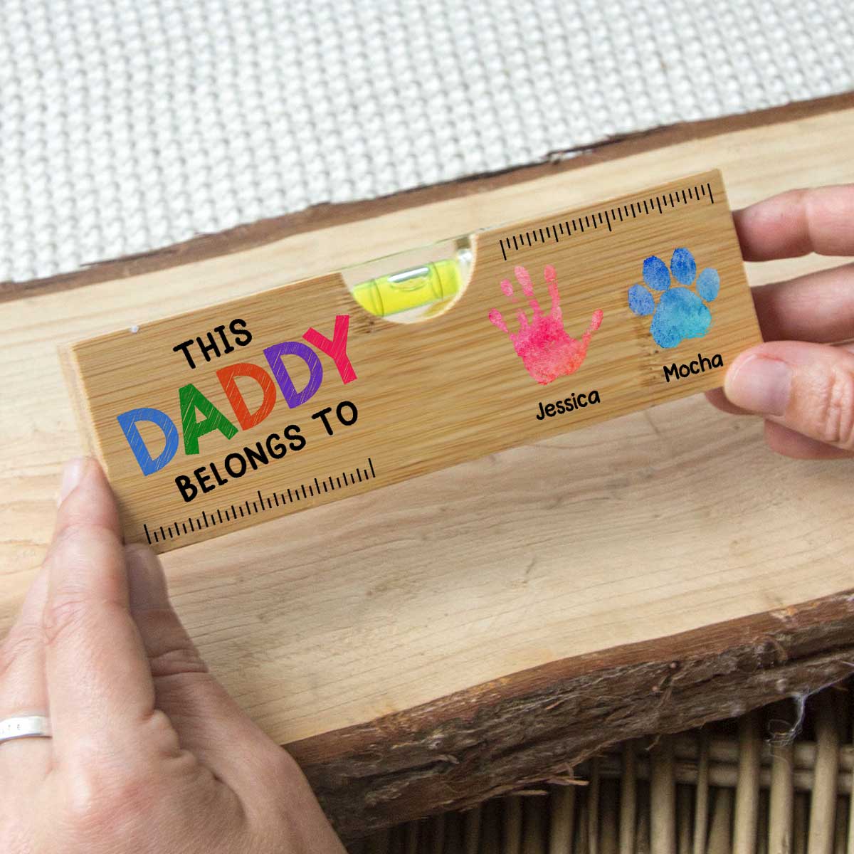 This Daddy Belongs To - Personalized Wooden Spirit Level Bottle Opener