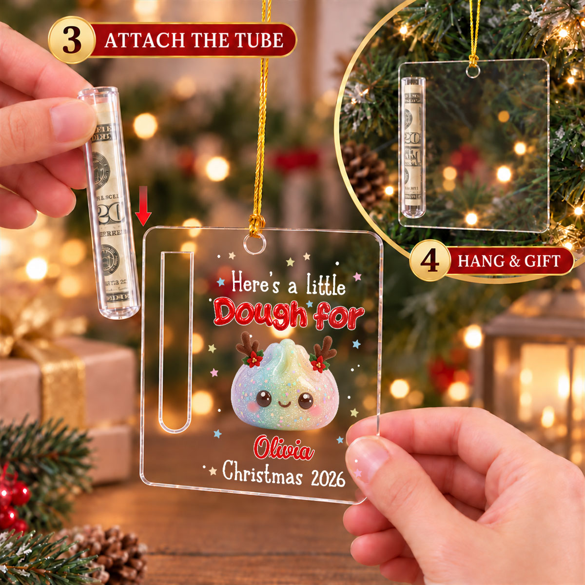 Custom Family Ornament, Christmas Gift for Family Members •  Personalized Christmas Dumpling Squishy - Personalized Cash Gift Ornament