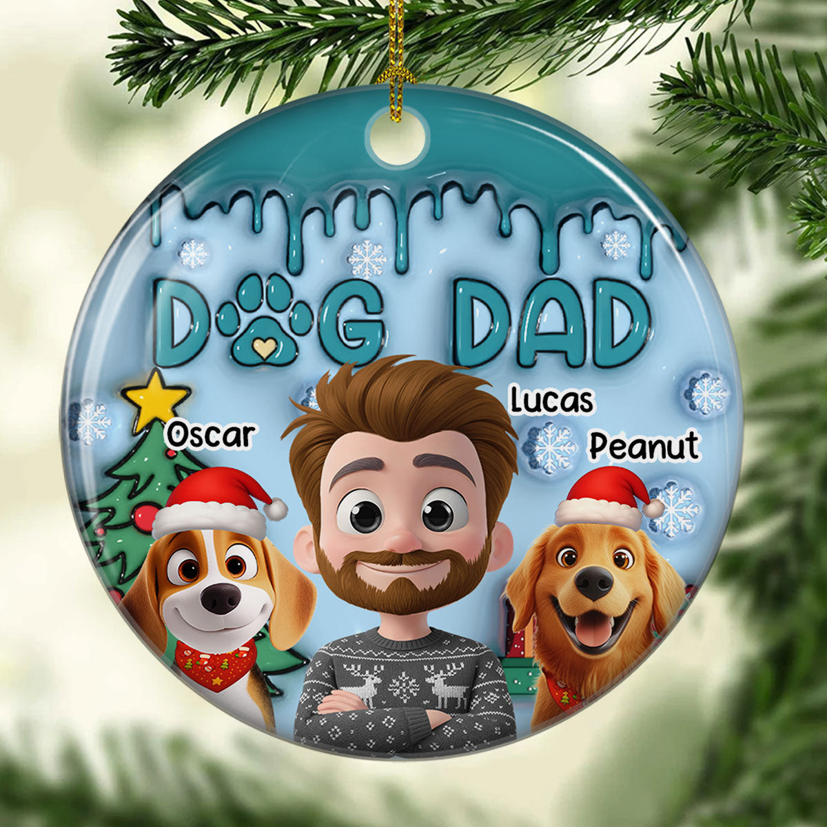 Custom Keepsake Christmas Ornament •  Man And Lovely Dog - Personalized 3D Inflated Effect Ceramic Ornament