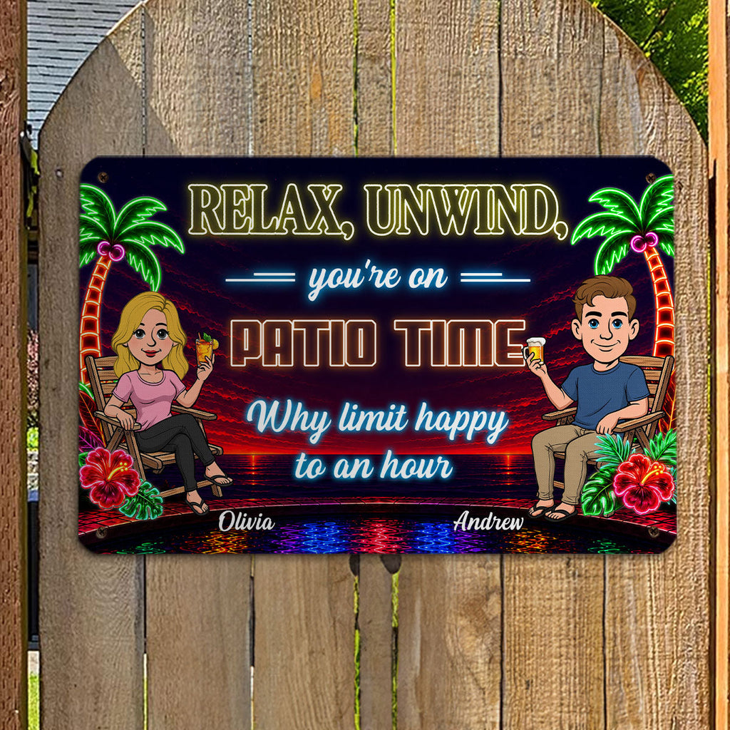 Custom Family Summer Backyard, Patio & Porch Decor • Every Hour Is Happy Hour - Personalized Metal Sign