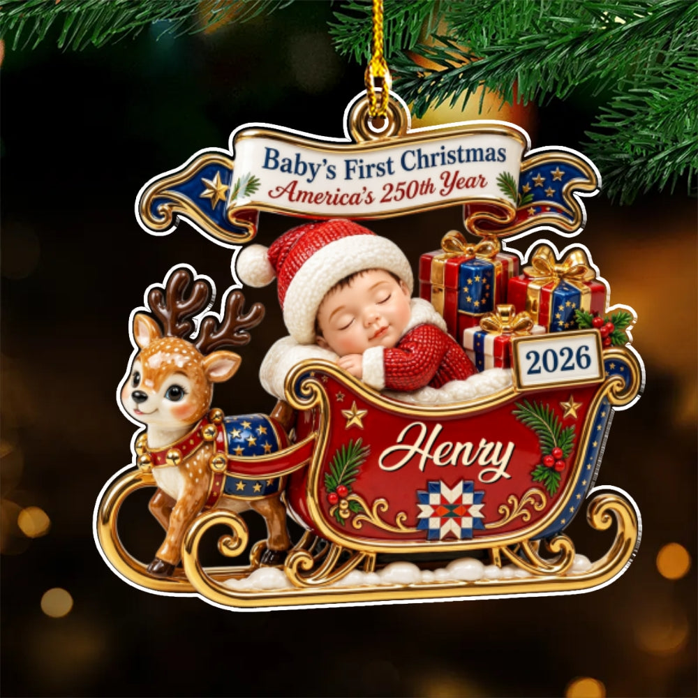 Custom Baby First Christmas Ornament for New Parents •  First Christmas 250 - Personalized Acrylic Ornament