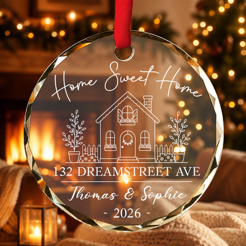 Custom Couple Christmas Ornament, Anniversary Gift •  Home Sweet Home - Personalized Glass Ornament