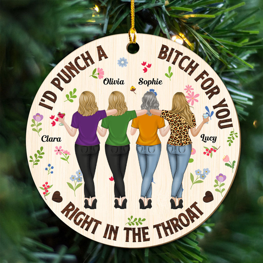 Custom Friendship Christmas Ornament, Best Friend Gift •  Punch Bitch Besties - Personalized Wood Ornament