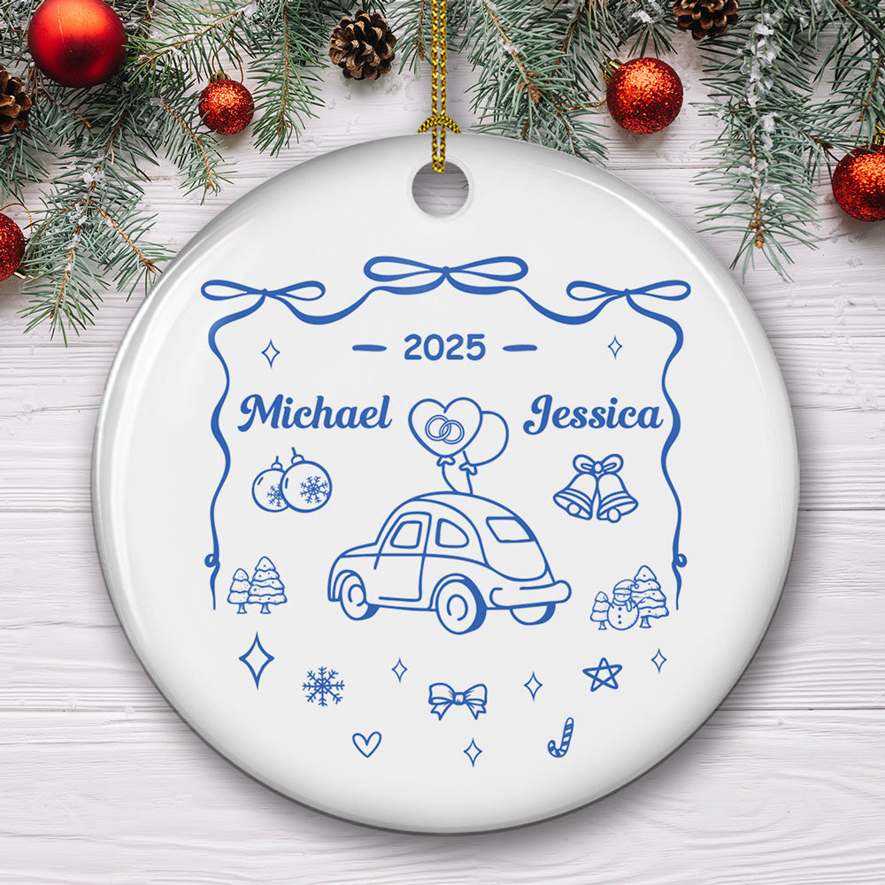 Custom Keepsake Christmas Ornament •  First Christmas Married - Personalized Ceramic Ornament