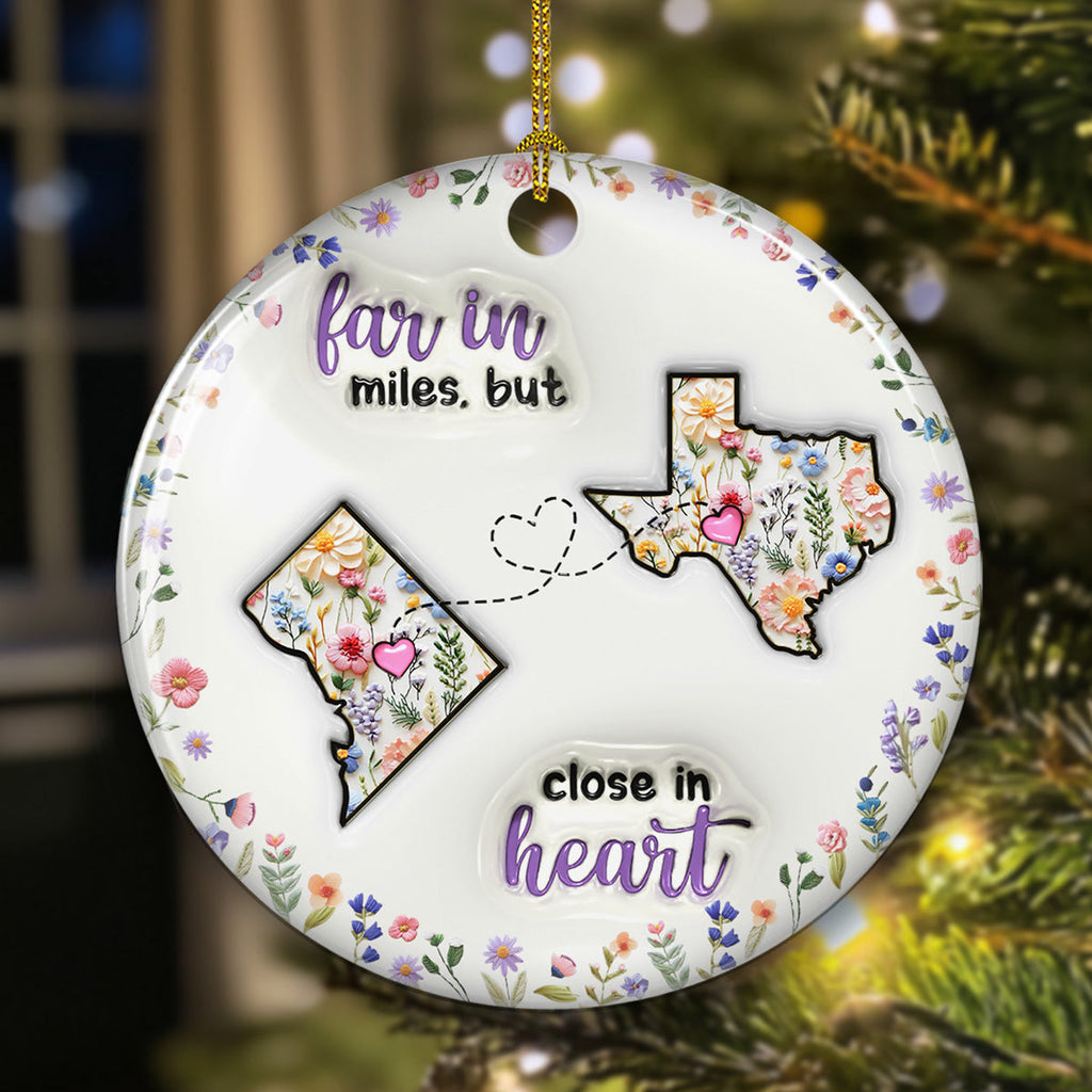 Custom Family Christmas Ornament for Long Distance Families •  Love Knows No Distance Boundaries - Personalized 3D Inflated Effect Ceramic Ornament