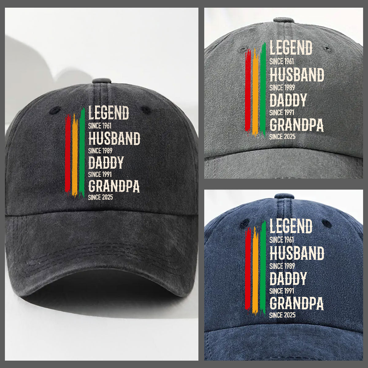 Custom Christmas Headwear Birthday Gifts for Grandpa • The Black Legend - Personalized Vintage Washed Denim Cap