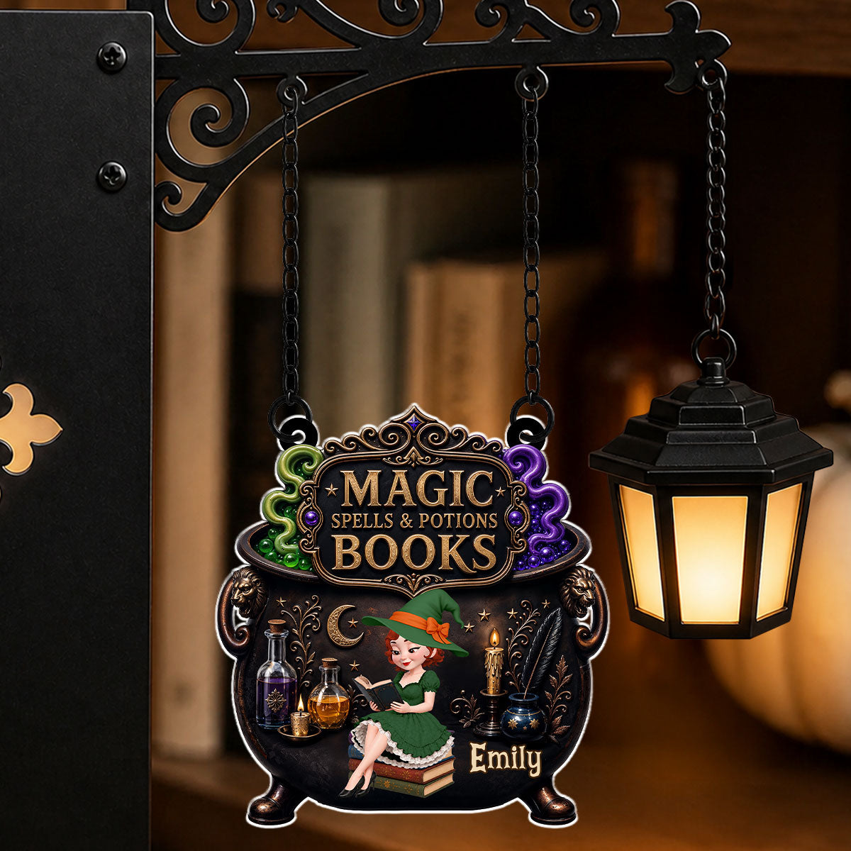 Custom Christmas Birthday Hanging Decor Gifts For Book Lovers, Bookworms, Readers • Reading Is My Favorite Spell - Personalized Bookshelf Lantern Light Sign