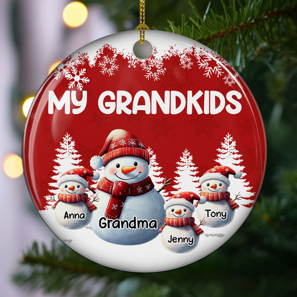 Custom Family Ornament, Christmas Gift for Family Members •  My Fav People Call Me Grandma - Personalized Ceramic Ornament