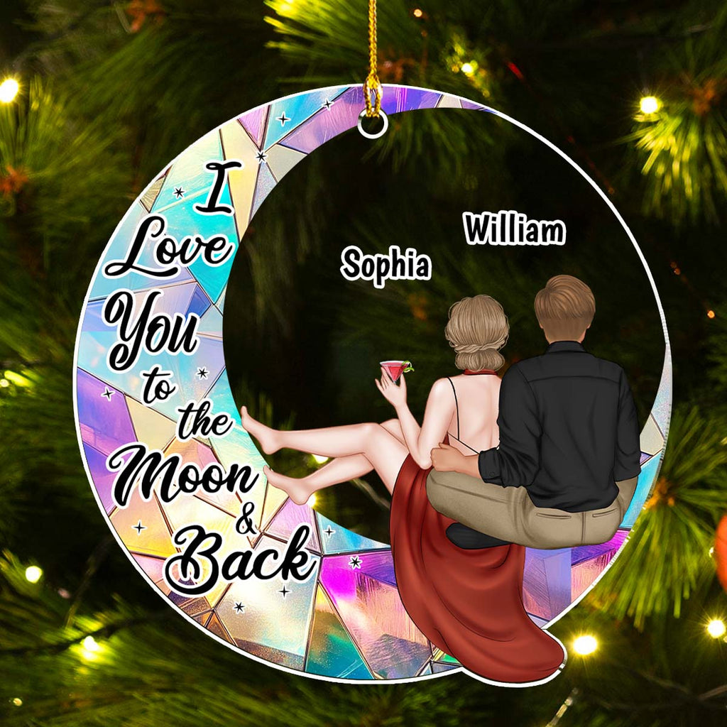 Custom Couple Christmas Ornament, Anniversary Gift •  To The Moon And Back - Personalized Acrylic Ornament