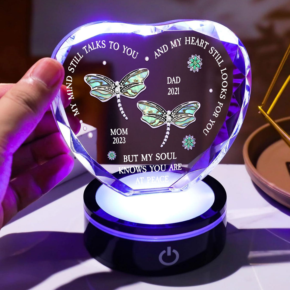 Dragonfly My Mind My Heart My Soul - Personalized Crystal Led Light