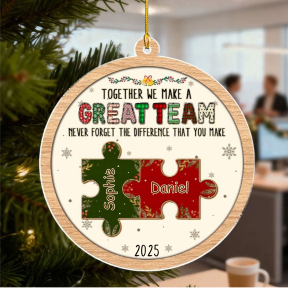 Custom Coworker Christmas Ornament, Team Appreciation Gift •  Great Team Puzzle - Personalized Acrylic Ornament