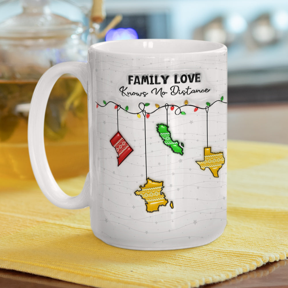 Custom Christmas & Birthday Keepsake Gift • Family Love Knows No Distance - Personalized 3D Inflated Effect Mug