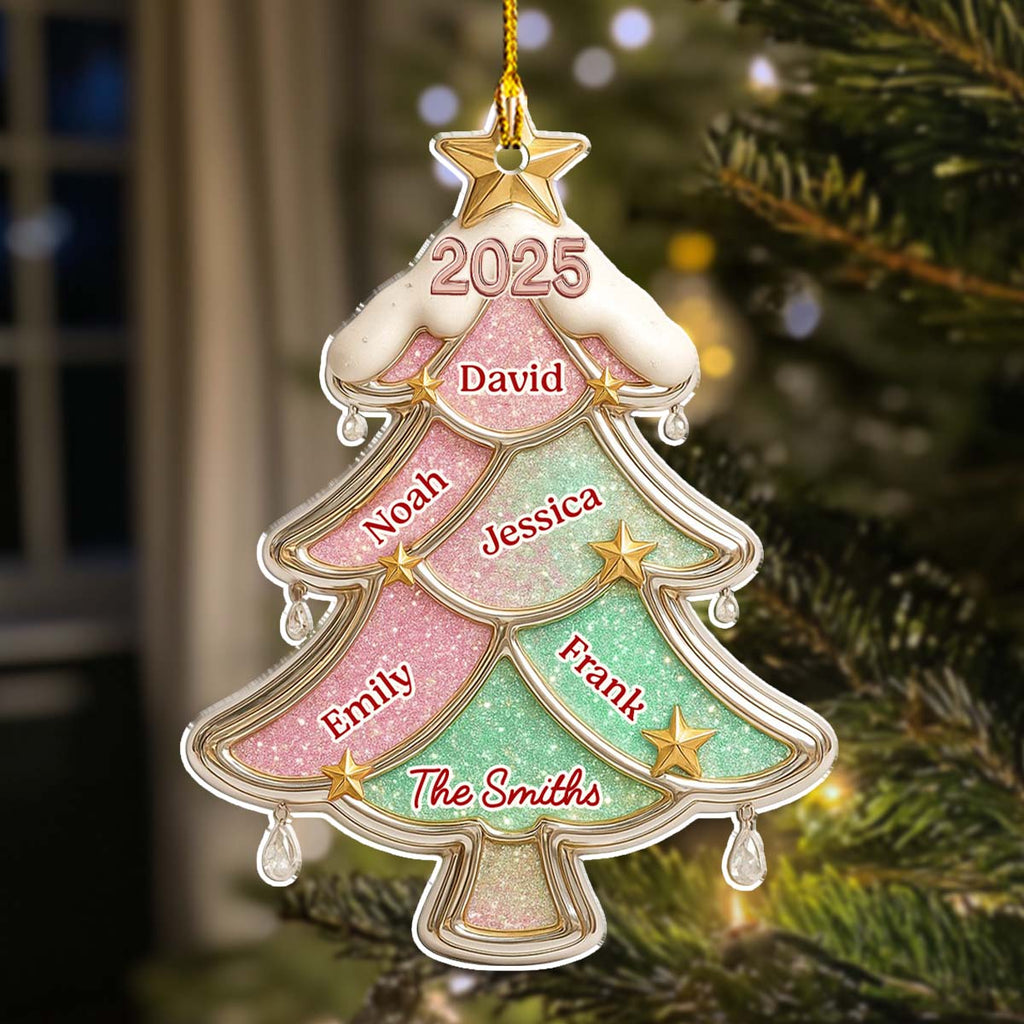 Custom Family Ornament, Christmas Gift for Family Members •  Glitter Christmas Tree - Personalized Acrylic Ornament