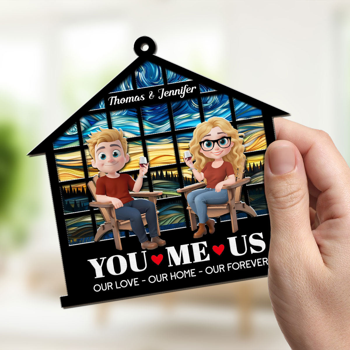 Custom Couple Hanging Decor, Anniversary Valentine's Day Gifts • Home Begins With Our Love - Personalized Suncatcher