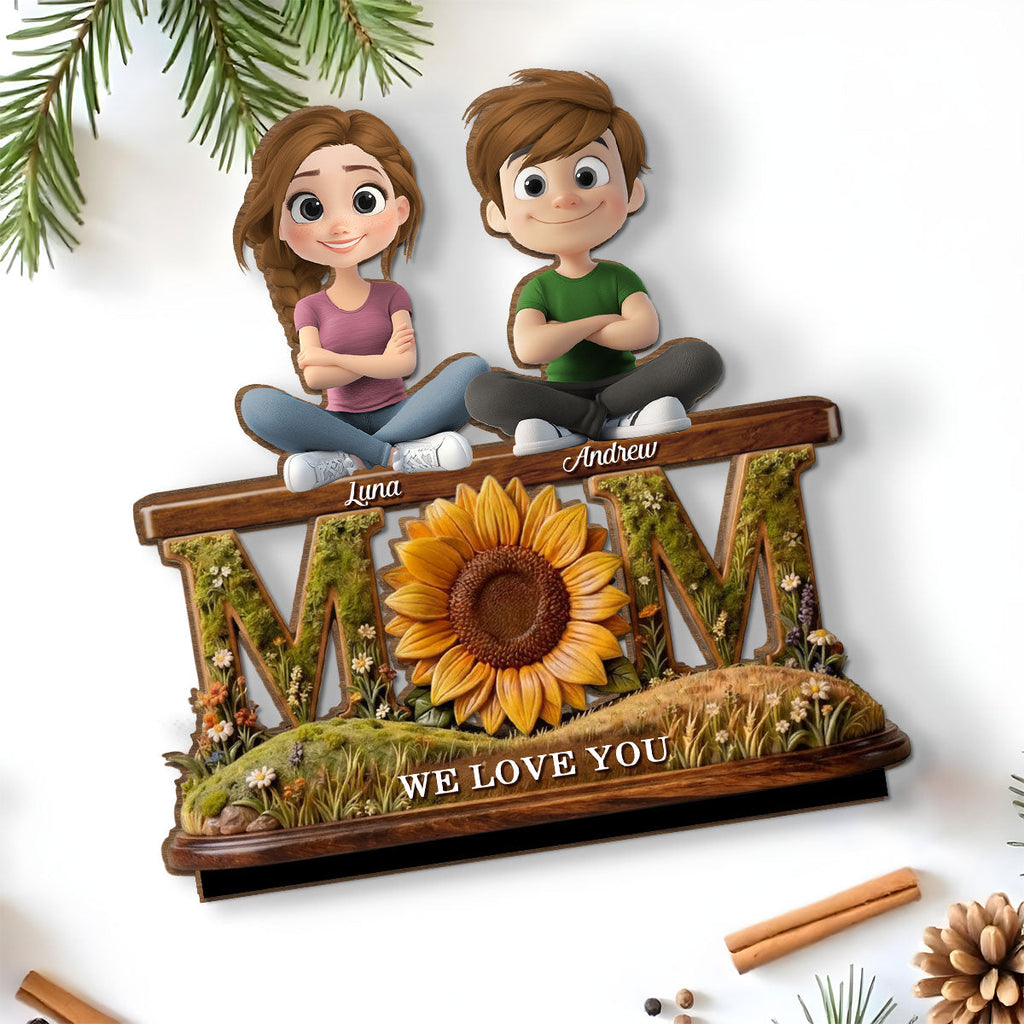 Custom Decor for Wife, Gift for Her • Gift For Wife Mom We Love You - Personalized 2-Layer Wood Plaque With Flat Base