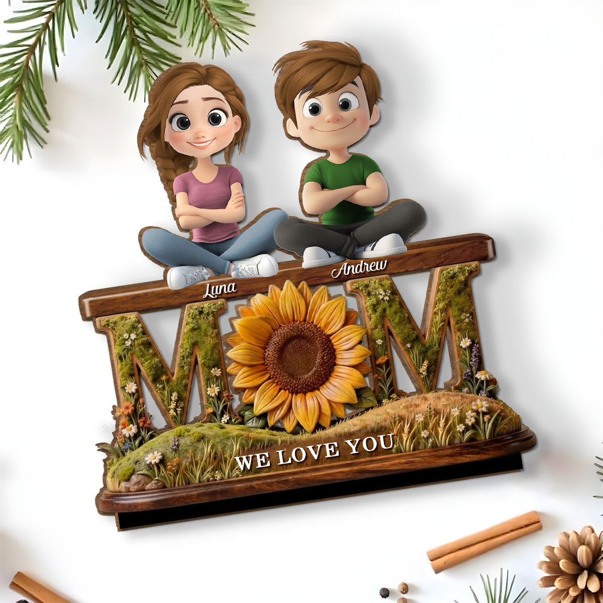 Custom Decor for Wife, Gift for Her • Gift For Wife Mom We Love You - Personalized 2-Layer Wood Plaque With Flat Base