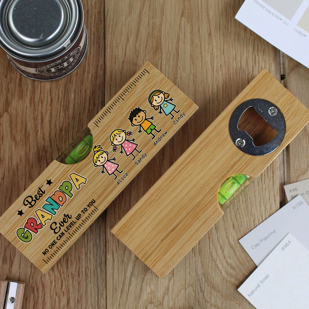 No One Measures Up To You Happy Fathers Day - Personalized Wooden Spirit Level Bottle Opener