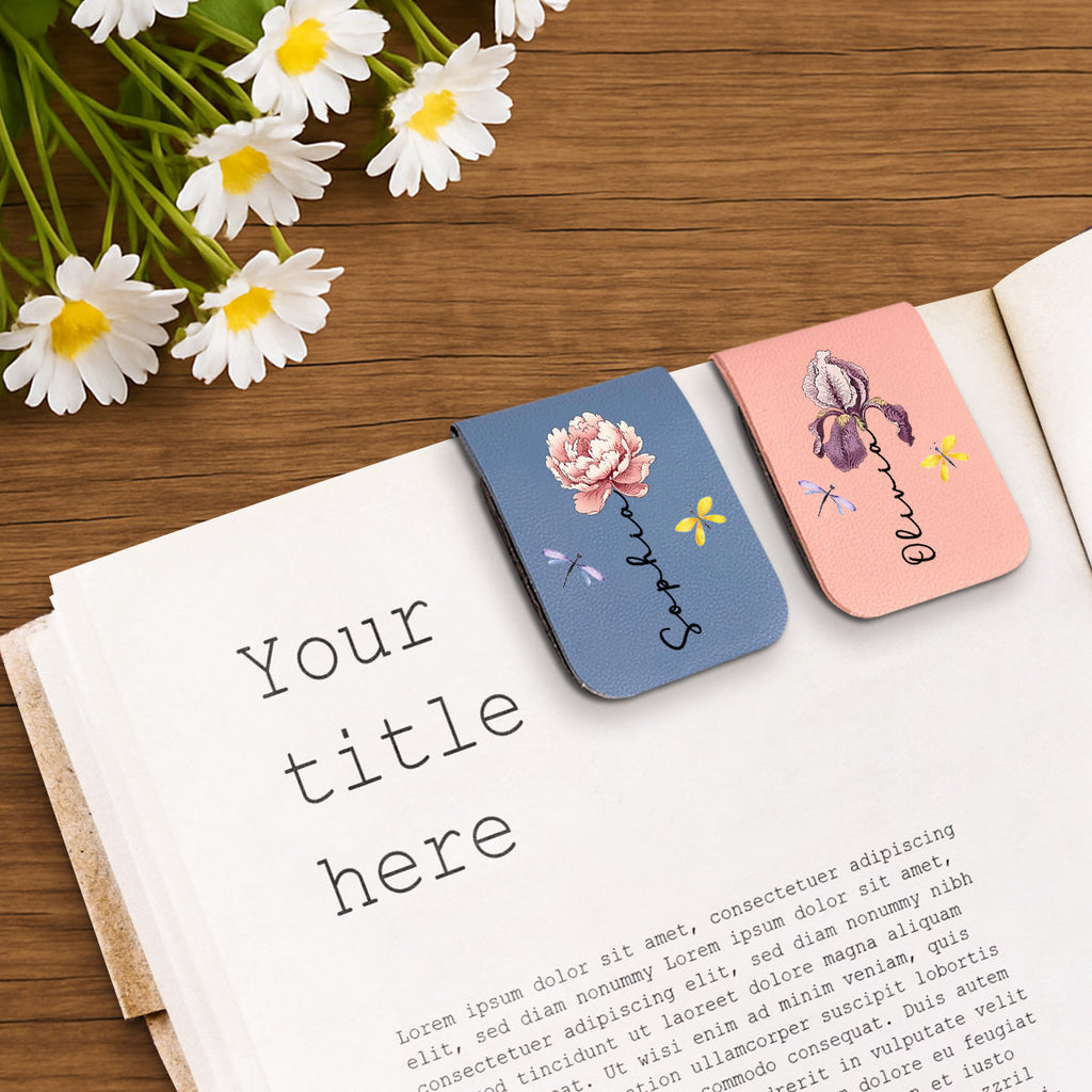 Monthly Flower - Personalized Leather Bookmark