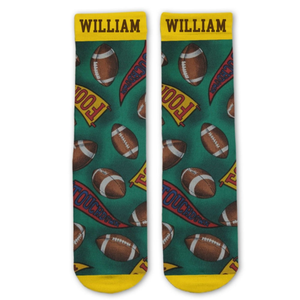 Custom Name Football Fan Footwear, Game Day Christmas Gift • Game Day Vibes - Personalized Crew Socks