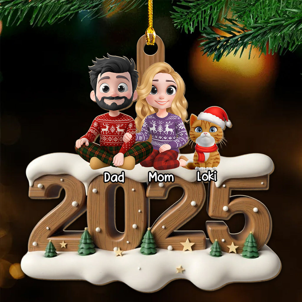 Custom Family Ornament, Christmas Gift for Family Members •  As A Family With Cats Extended Ver - Personalized 3D Effect Wood Ornament