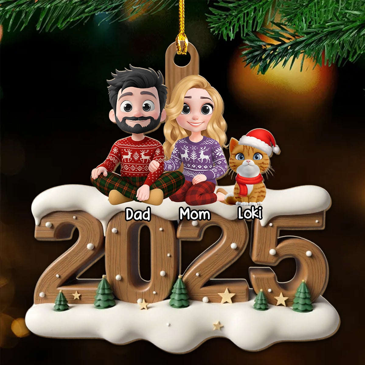 Custom Family Ornament, Christmas Gift for Family Members •  As A Family With Cats Extended Ver - Personalized 3D Effect Wood Ornament