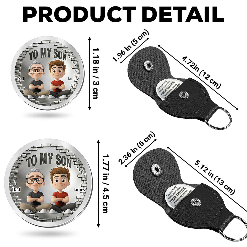 Custom Son Coin Keychain, Father's Day Birthday Gifts • You Be A Dad Cartoon Version - Personalized Pocket Hug