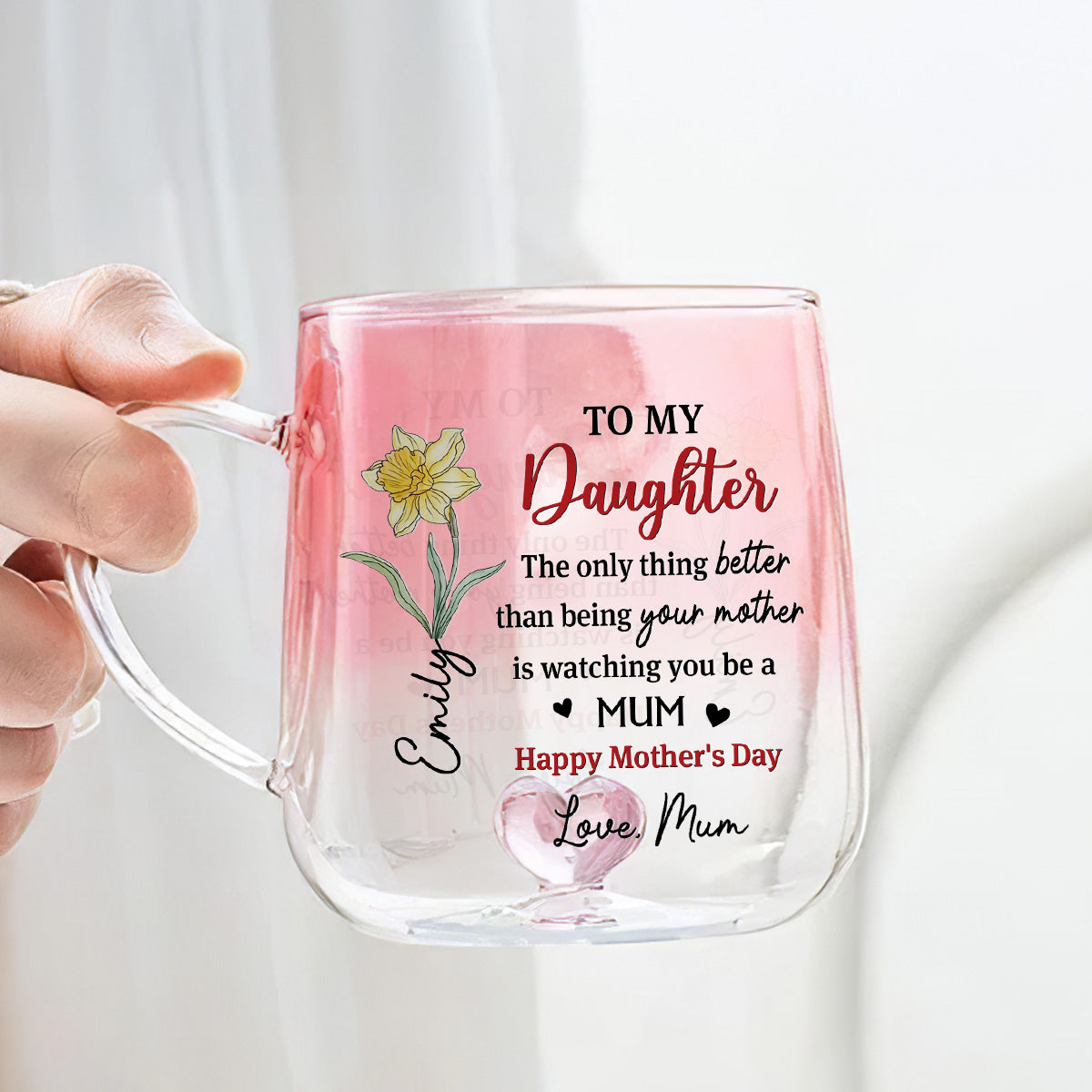 Custom Mother's Day Gift for Daughter • Watching Daughter Be A Mom - Personalized Pink Gradient Glass Mug