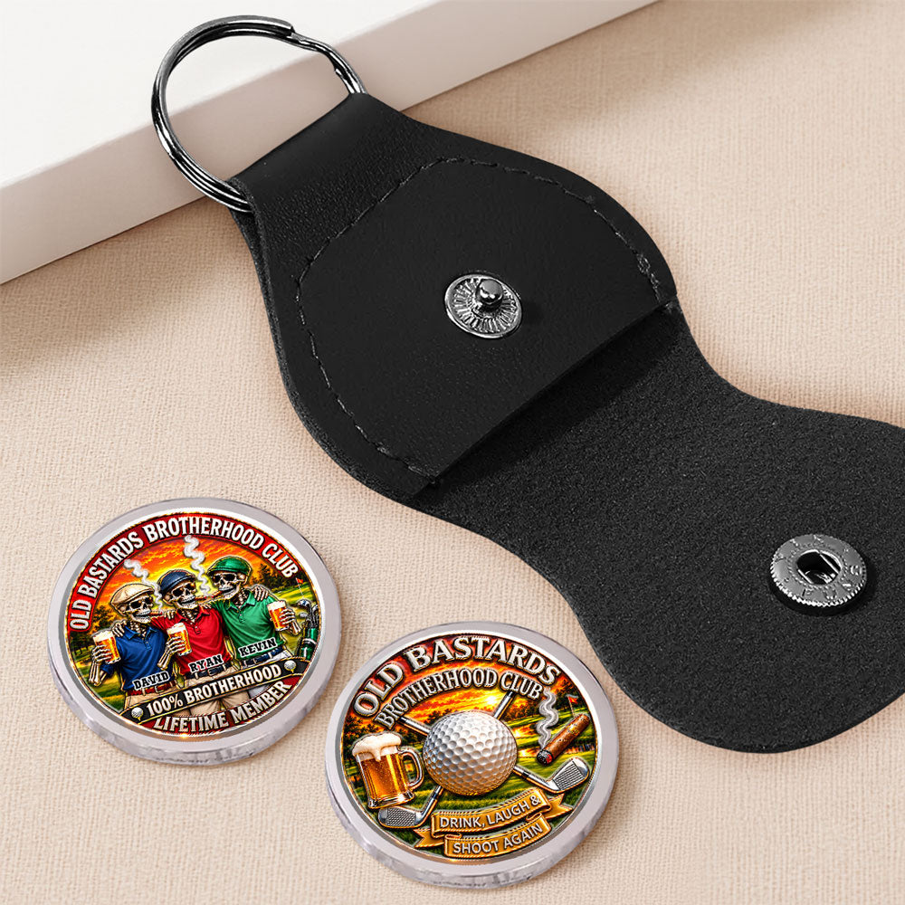 Custom Besties Coin Keychain, Friendship Birthday Gifts • Brothers Tee Off Together Always - Personalized 3D Printing Pocket Hug