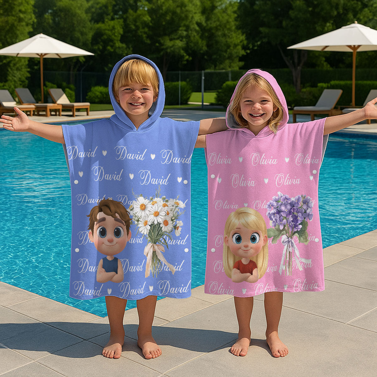 Birthmonth Flower - Personalized Hooded Beach Towel