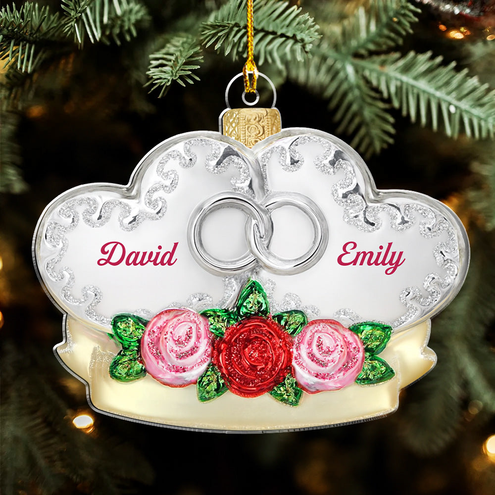 Custom Couple Christmas Ornament, Anniversary Gift •  The Day We Got Married - Personalized 3D Effect Acrylic Ornament