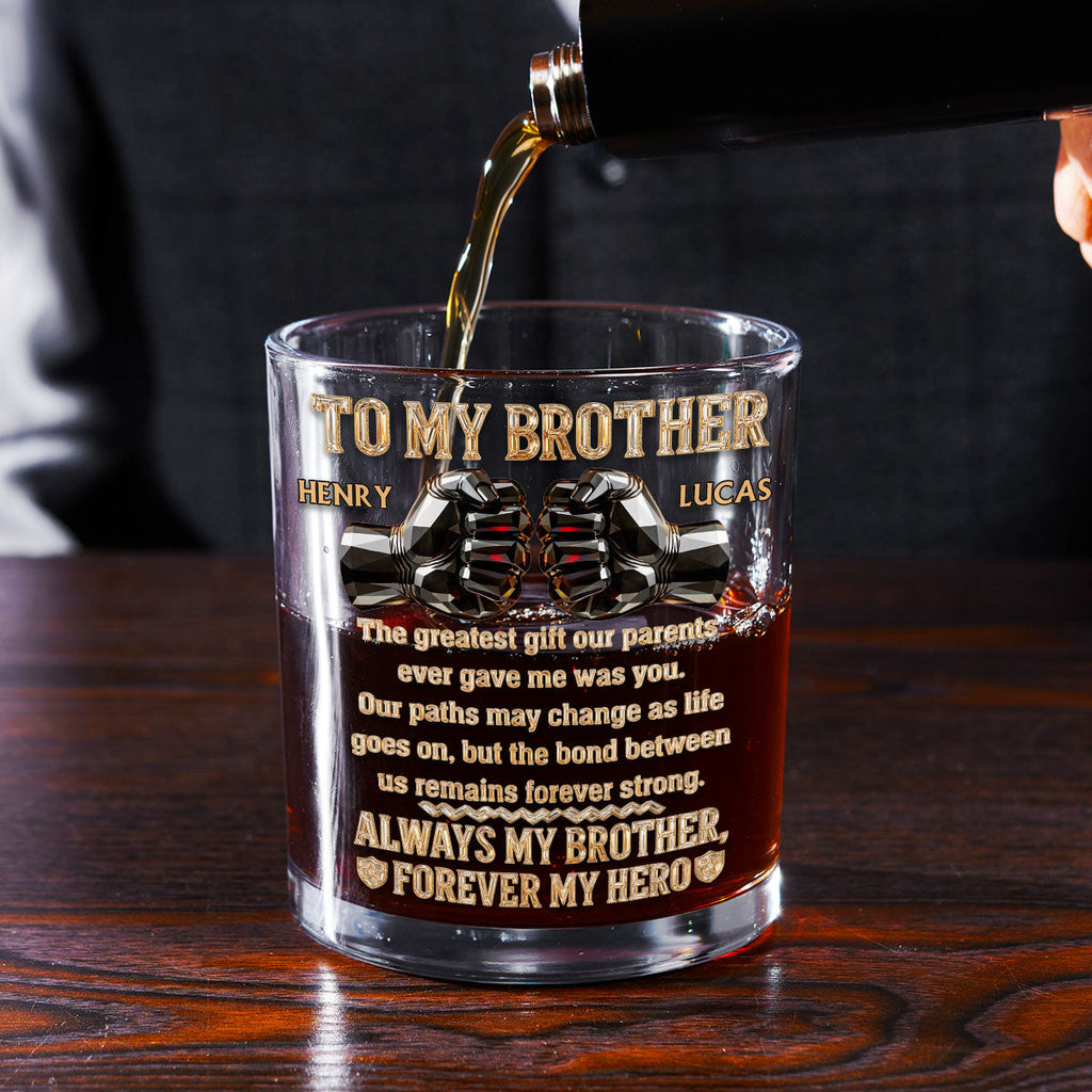 Custom Christmas Birthday Drinkware Gifts for Brother • My First Forever Friend - Personalized Whiskey Glass