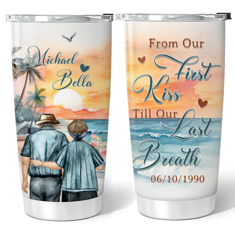 Custom Christmas Anniversary Gifts For Wife • From Our First Kiss - Personalized Tumbler