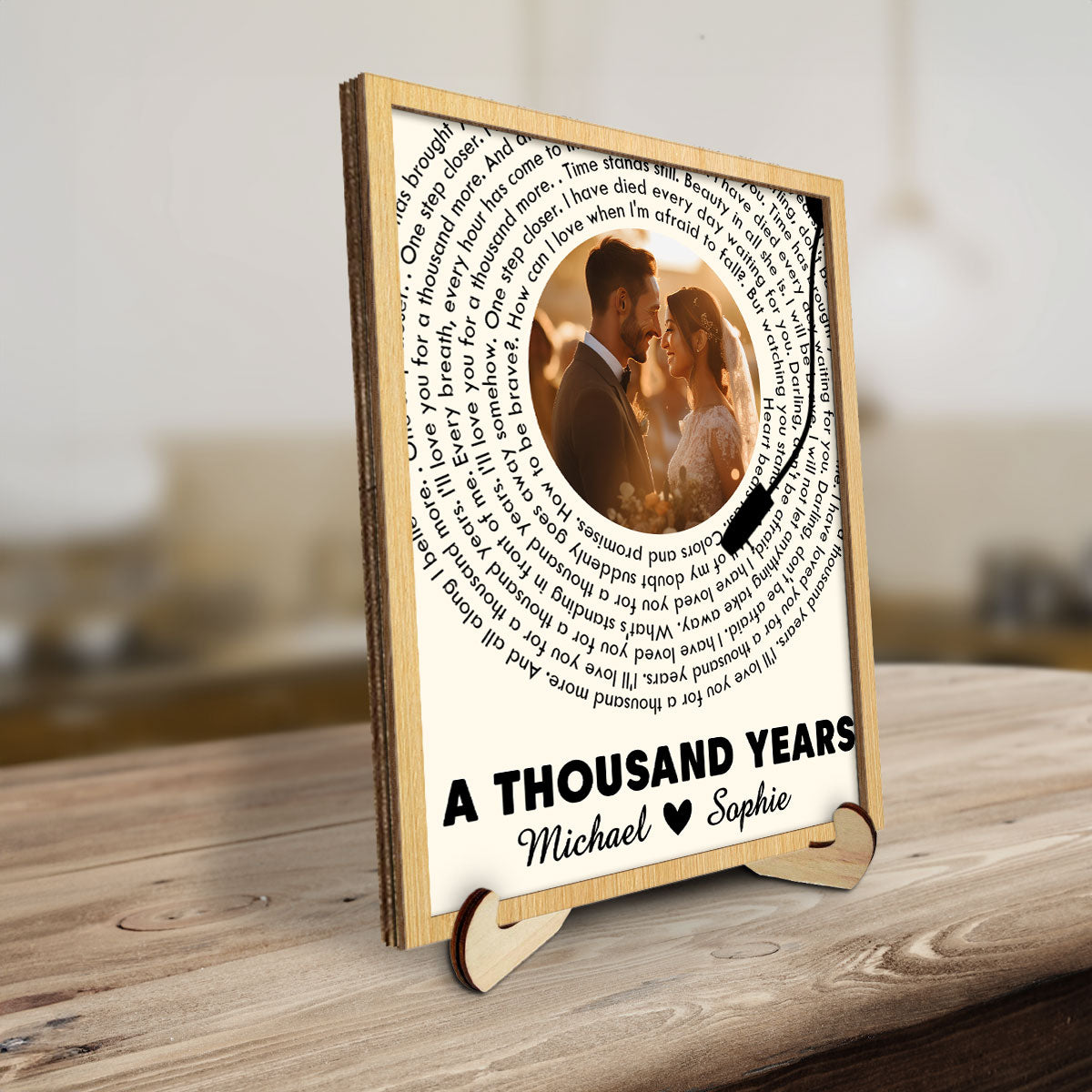 Custom Couple's Decor, Anniversary & Wedding Gift • Couple Photo And Favorite Spiral Song Lyrics - Personalized Wooden Plaque