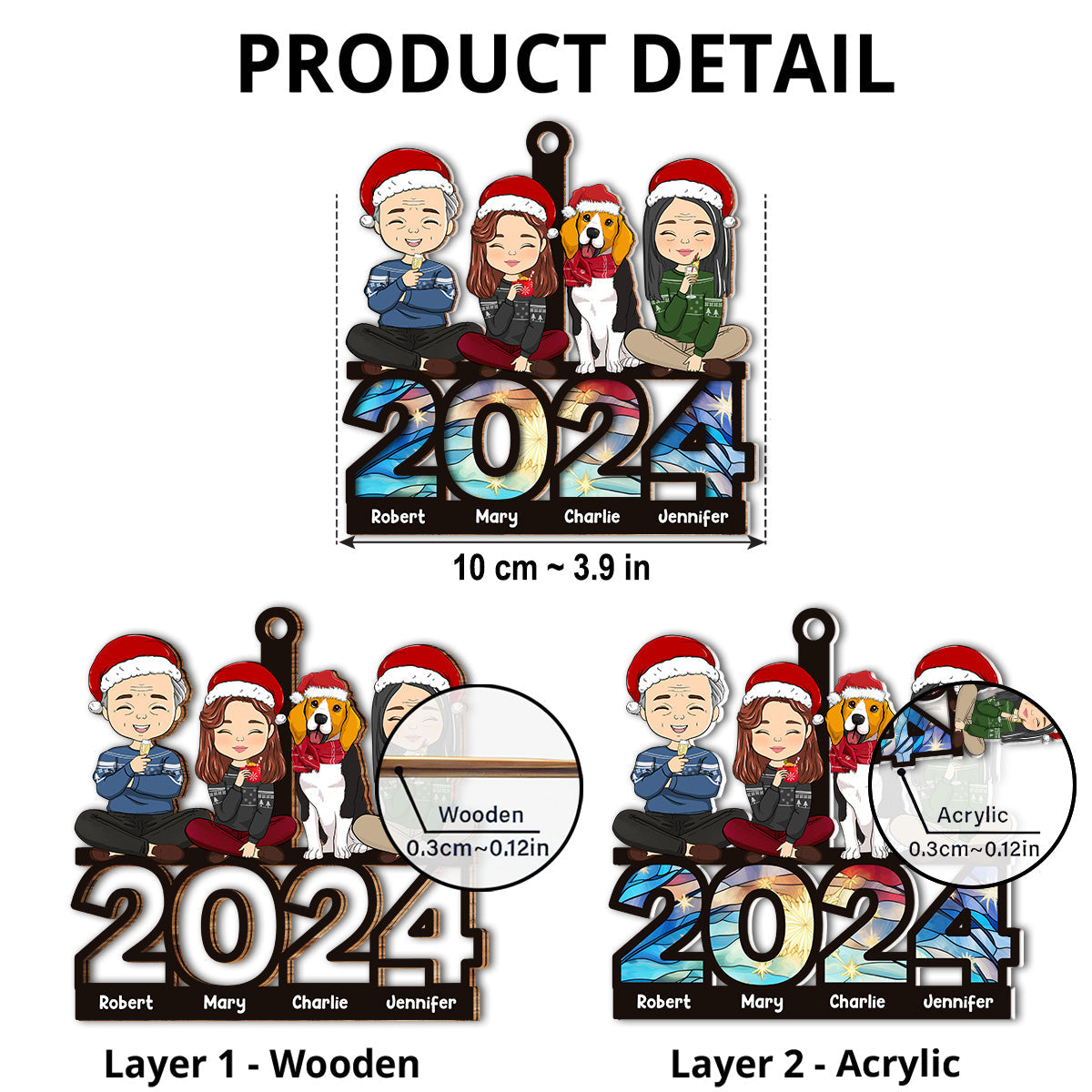 Custom Family Ornament, Christmas Gift for Family Members •  Family Sitting 2024 - Personalized Suncatcher Ornament