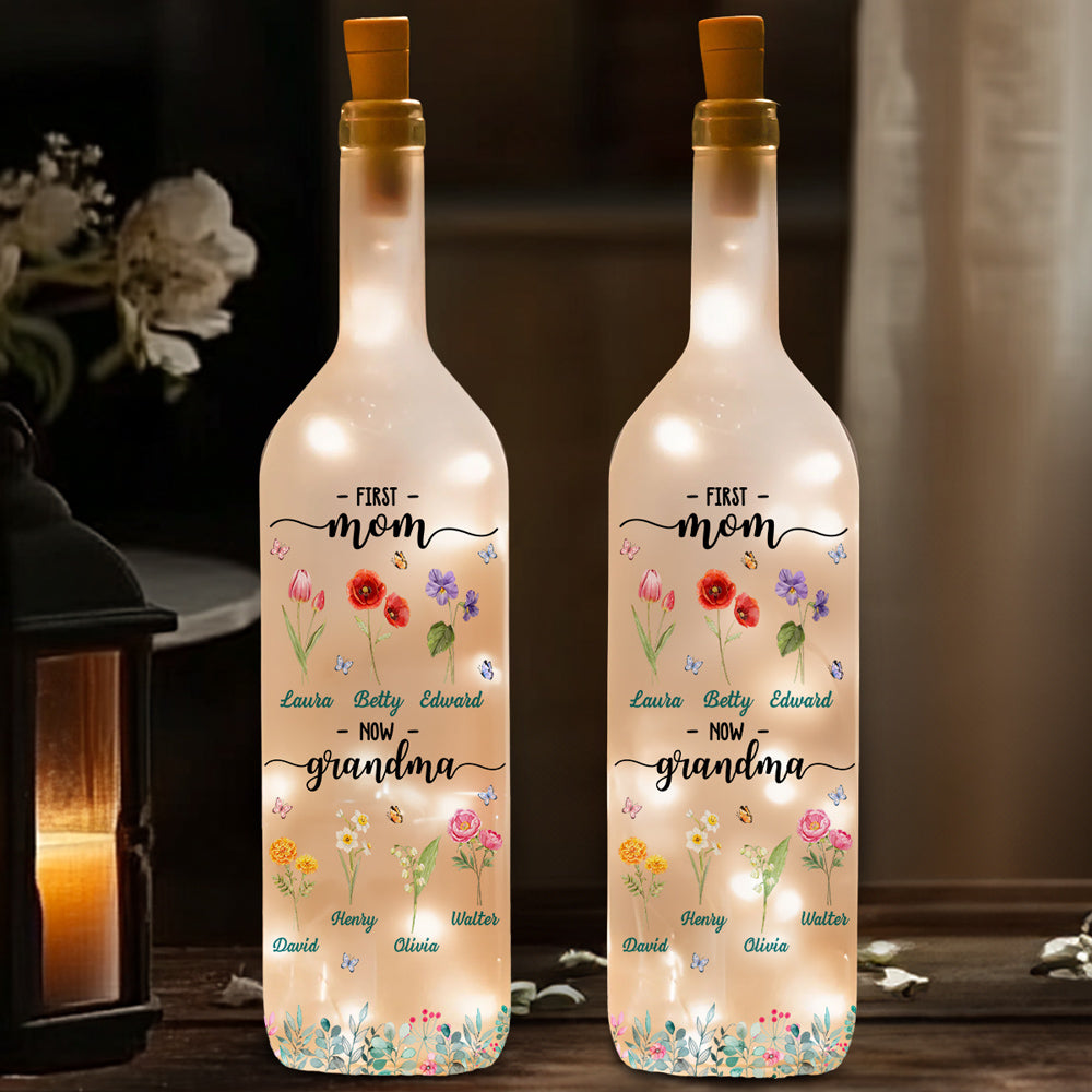 Flower Birth Month Garden Grandma - Personalized Bottle Lamp