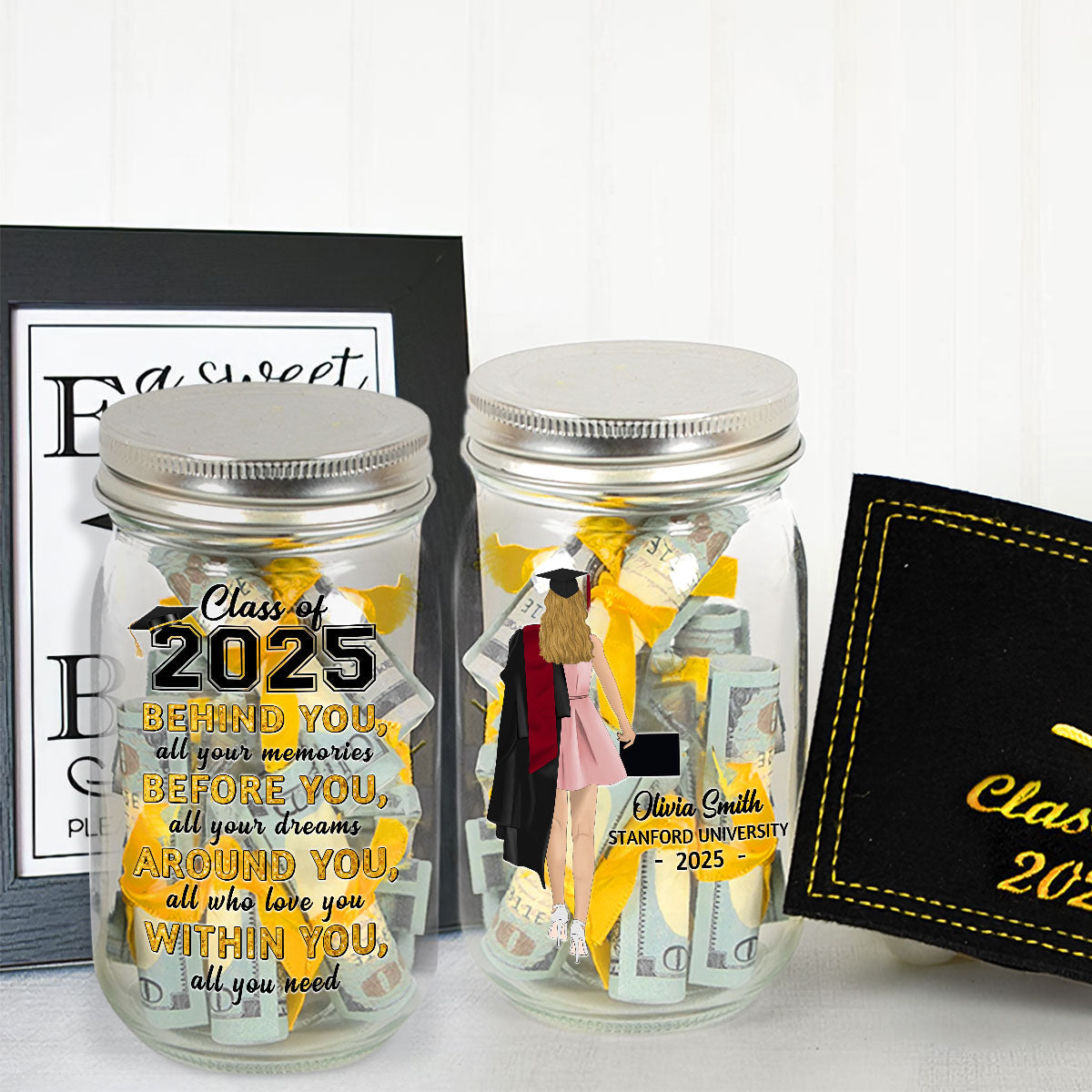 Behind You All Your Memories - Personalized Graduation Mason Jar Light